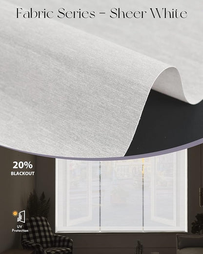 Graywind Motorized Light Filtering Shades Compatible with Alexa Google Rechargeable Remote Control Smart Blinds Automatic Window Shade with Valance for Home Office, Custom Size (Sheer White)