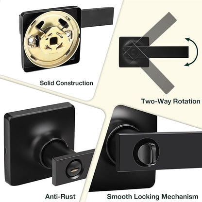 GOBEKOR 6 Pack Matte Black Privacy Door Handles Interior Door Levers for Bedroom Bathroom Black Privacy Levers Square Lever Door Handles