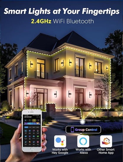 Outdoor Wall Lights, RGBCW Smart LED Lamp, Color Changing Front Door Sconce, Porch Lights Outdoor Light Fixture,12in Exterior Wall Sconces, Remote & Wi-Fi Control, IP65 Waterproof, 2 Pack