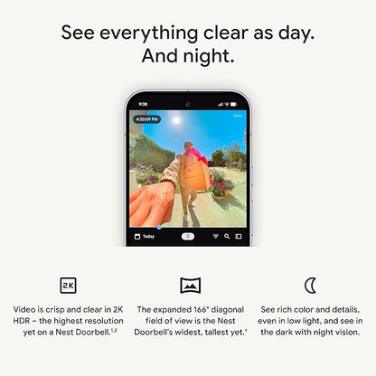 Google Nest Doorbell (Wired, 3rd Gen) - 2K Video and Gemini, Live View, Night Vision, 2-Way Audio - Works with Google Home - 2025 Model - Hazel