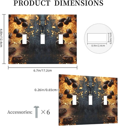 Decorative Light Switch Cover Plate Black Wood Board Gold Dust Coffee Beans 3 Gang Wall Plate Oversized Triple Toggle Switch Cover Plate Jumbo Face Plate for Home Decor