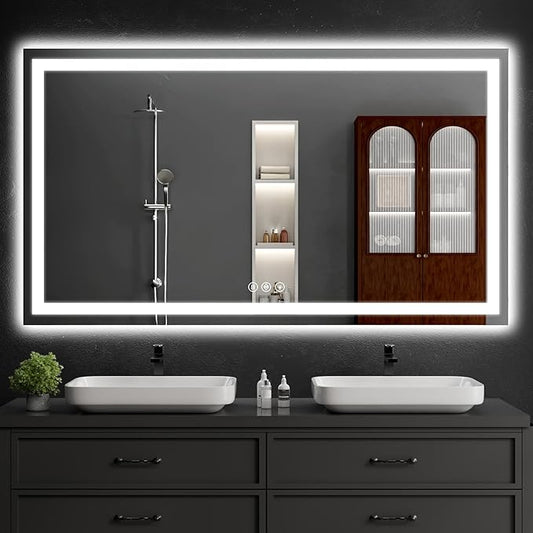 36"x55" LED Bathroom Mirror with Lights, Dimmable，Anti-Fog，Bathroom Vanity Mirror for Wall, Backlit + Front Lit, Memory Function, Shatter-Proof，Tempered Glass