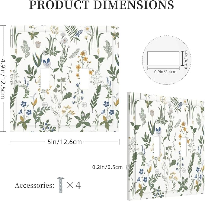 Decorative Switch Plates Floral Green Leaf Plant Flowes 2 Gang Double Toggle Outlet Light Switch Cover Wall Plate Electrical Faceplate For Bed Room Farmhouse Decor