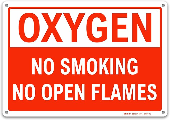 Brimar - 14 x 10" - Oxygen No Smoking No Open Flames Sign - .040″ Rust-Free Aluminum - Clear Message - Easy Installation