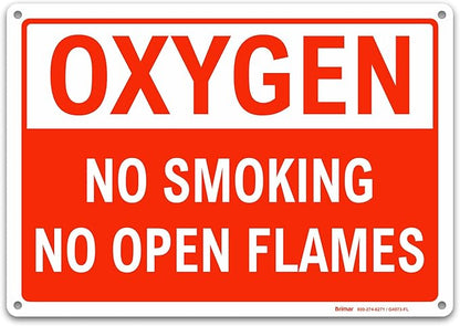 Brimar - 14 x 10" - Oxygen No Smoking No Open Flames Sign - .055″ Polyethylene Plastic - Clear Message - Easy Installation