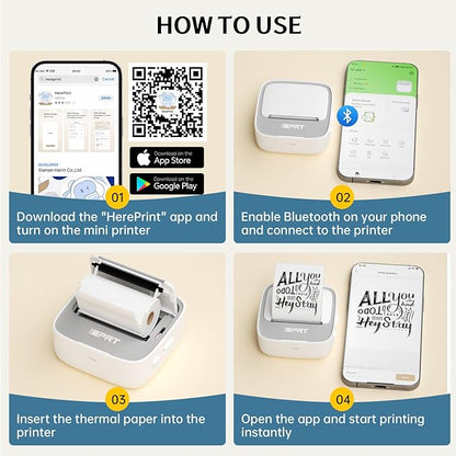 iDPRT S1 Portable Sticker Printer, Mini Thermal Printer with 1 Roll Paper, Bluetooth Inkless Printpods, Pocket Label Maker Suitable for Study Notes, Graphics, Students, Kids Gift, Free App, Grey