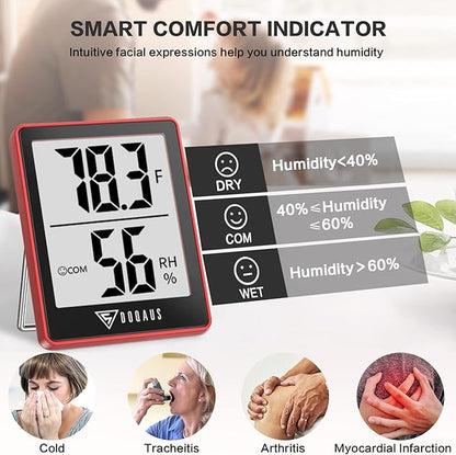 DOQAUS Digital Hygrometer Indoor Thermometer Humidity Gauge Room Thermometer with 5s Fast Refresh Accurate Temperature Humidity Monitor for Home, Bedroom, Baby Room, Office, Greenhouse, Cellar, Red
