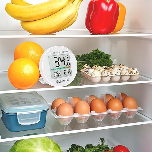 Geevon Small Digital Refrigerator Thermometer 2 Pack, IP65 Waterproof Commercial and Home Use, Max/Min Record Function with LCD Screen, Stand and Magnetic Back, for Fridge, Freezer Scenarios