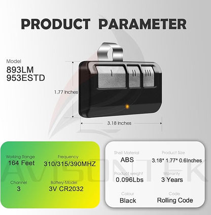 3 for 893LM Universal LiftMaster Chamberlain Craftsman Garage Door Opener Remote, Security+2.0 MyQ【3-Year-Warranty】