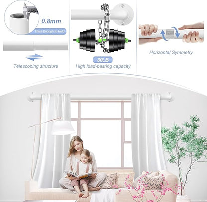 White Wrap Around Curtain Rods 48 to 90 Inch:Blackout Heavy duty Adjustable Window Curtain Rod for Bedroom,Industrial Darkening Curved French Metal Single Drapery Rods Easy Install,Pure White