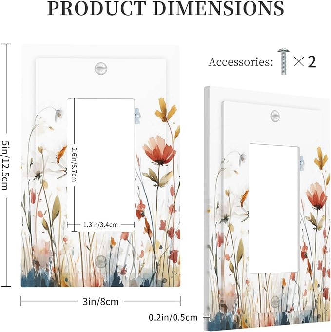 Watercolor Wildflower Colorful Floral Plant Decorative Outlet Covers 1 Gang Single Rocker Light Switch Cover Plate Wall Plates GFCI Faceplate for Bed Room Living Room Decor