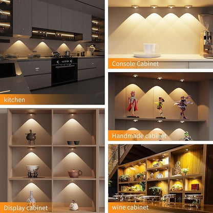 Puck Lights Cordless with Remote Control, 2200mAh Rechargeable Under Counter Lighting,3 Color Temperatures Dimmable Under Cabinet,Closet Light,Tap Light for Hallway (White, 3PCS)
