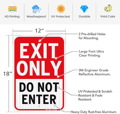 Faittoo Exit Only Do Not Enter Sign, 18 x 12 Inches Engineer Grade Reflective Aluminum Sign, UV Protected, Weather/Fade Resistant, Easy to Install and Read, Indoor/Outdoors Use