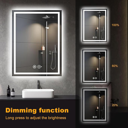 24"x32" LED Bathroom Mirror with Lights, Smart Lighted Bathroom Mirror for Wall, Anti-Fog Lighted Vanity Mirror with Memory, Shatterproof