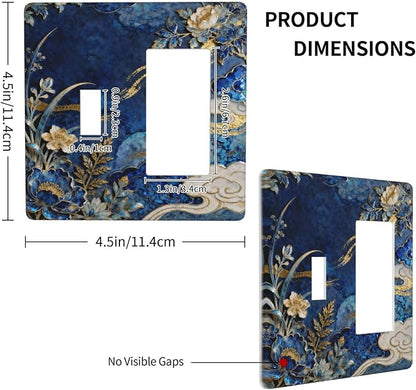 Decorative Outlet Covers Blue White Flower Gold Line Cloud 2 Gang Light Switch Cover Plate Single Toggle 1 Rocker Wall Plates for Electrical Outlets Switch Plate Covers for Home Decor