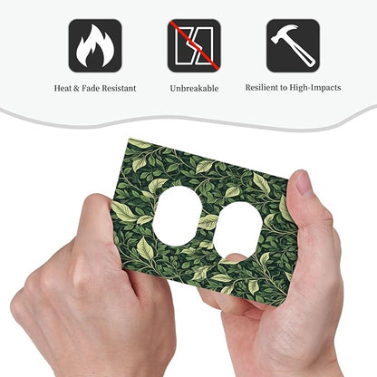 Vintage Green Plant Leaves 1 Gang Duplex Receptacle Switch Wall Plate Decorative Switchplate Outlet Covers Electrical Plug Cover Faceplate for Bathroom Home Decor 5 X 3 IN