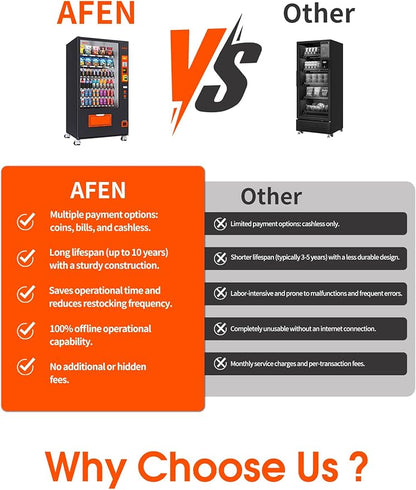 Afen Commercial Vending Machine with Bill & Coin Acceptor and Card Reader, 60 Slot Refrigerated Beverage Snack Combo Vending machine for Business, Durable Cashless Drink Vending in Bulk