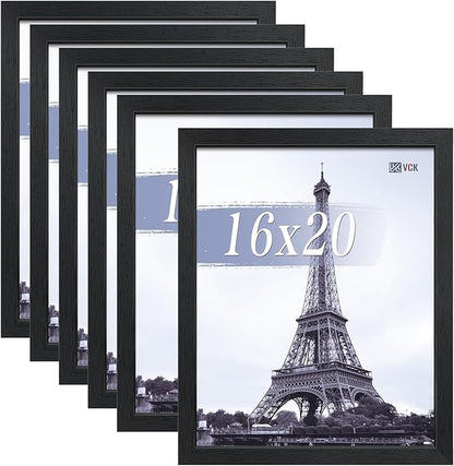 VCK 16x20 Picture Frames Black Set of 6, Wide Border Wood Poster Frame, Multi-Directional Display Family Photos, Office Prints, Studio/Gallery Artwork, Woodgrain Series, Wall Hanging