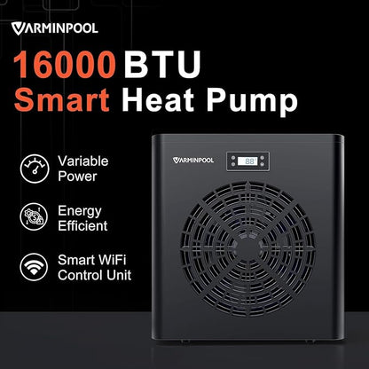 16000BTU Pool Heat Pump for Above Ground Pool, Electric Pool Heater for 5400 Gallons, WiFi Control, Smart Inverter, Titanium Heat Exchanger, 110V