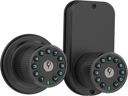 Double Sided Keypad Door Knob with Dual Cylinders and Key Alike, iuknob Keyless Entry Smart Door Lock for Entrance, Fence, Gate, Swimming Pool,Waterproof and Weatherproof for Outdoor & Interior Door.