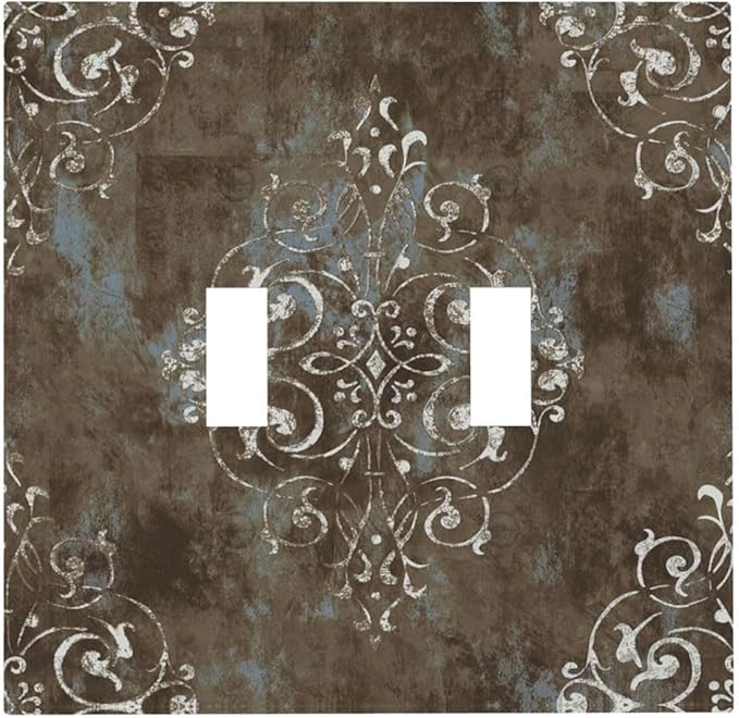 Gothic Vintage Abstract Brown Patterns Double Toggle Light Switch Covers 2 Gang Wall Plate Dual Decorative Switchplate Electrical Faceplate for Country Bathroom Bedroom Decor
