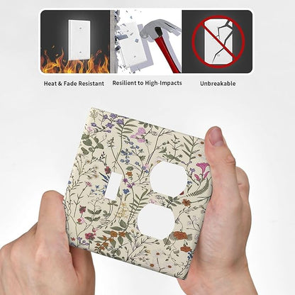Decorative Outlet Covers Rustic Beige Wildflower Flowers 2 Gang Wall Plate Cover Single Toggle Duplex Combo Two Switch Light Switch Cover Plate Jumbo Dual GFCI Faceplate