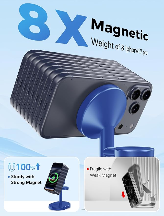2025 3 in 1 Wireless Charging Station for Apple MagSafe Charger, 15W Fast Magnetic Mag-Safe Charger Stand for iPhone 17 16 15 14 13 12 Apple Watch AirPods with MagSafe Case, Blue