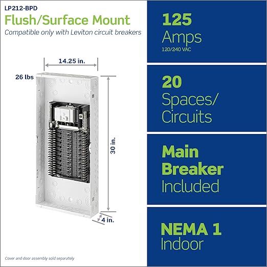 Leviton 20 Space, 20 Circuit Indoor Load Center with 125 Amp Main Circuit Breaker, LP212-BPD