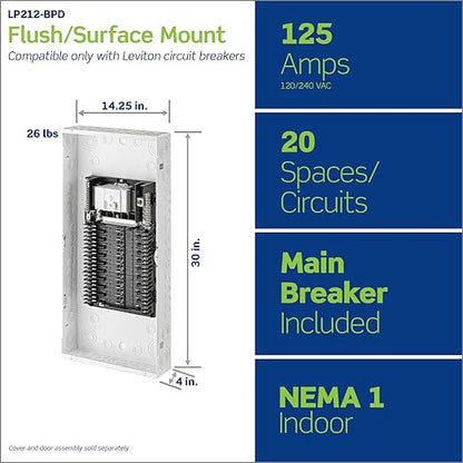 Leviton 20 Space, 20 Circuit Indoor Load Center with 125 Amp Main Circuit Breaker, LP212-BPD