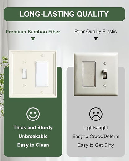 2-Pack Combo Toggle/Decorator Light Switch Cover Plate, Light Almond Modern Decorative Electrical Outlet Covers, Bamboo Fiber Wall Switch Plates and Outlet Covers
