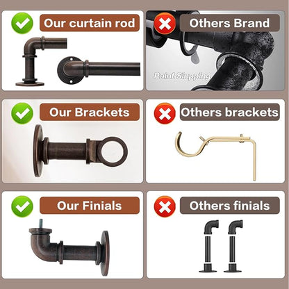 Bronze Curtain Rods 18 to 45 Inch, Industrial Curtain Rods,Adjustable Length,1 in Diameter Pipe,Wall or Ceiling Mounted,for Bedroom and Living Room(Antique Red Bronze 18” to 45”)