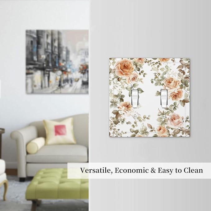 Decorative Switch Plates Vintage Warm Color Orange Flowers And Leaves 2 Gang Double Toggle Outlet Light Switch Cover Wall Plate Electrical Faceplate for Bedroom living Room Decor