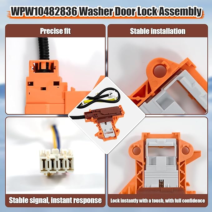 Upgraded WPW10482836 W10482836 Door Lock Assembly for Washing Machine,Replaces 1873013 AP6017583. Fit for CAE2745FQ0 CAE2765FQ0 MAT20CSAWW0 MAT20MNAWW0
