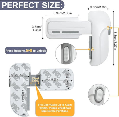 Fridge Lock for Kids, Childproof Refrigerator Door Lock, Fridge Latch with 3M Adhesive, Freezer Locks Automatically Closed, No Drill No Screw, More Security for Kids/Pets (2 Pack, White)