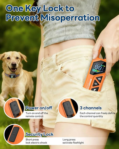 Dog Shock Collar - 3300FT Dog Training Collar with Remote, IPX7 Waterproof Electric Dog Collar with 4 Training Modes, Security Lock, Rechargeable E-Collar for Small Medium Large Dogs (Orange)