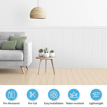 Art3d Wainscoting Wall Panel Kit, 37.8" Tall Beadboard Panels for Walls, Polystyrene Board and Batten Wall Panel Kit, Easy DIY Decorative Trim for Living Room, Kitchen, Bedroom – Covers 31 Sq.Ft