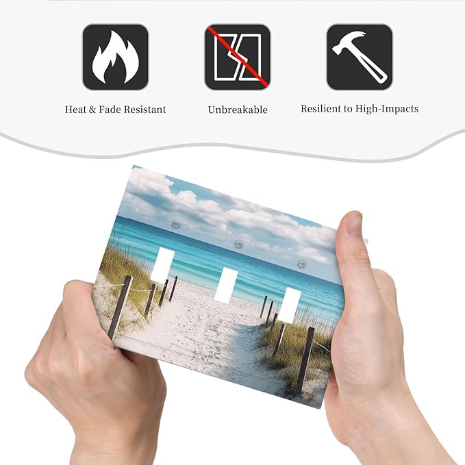 Decorative Light Switch Cover Plate Coastal Beach Ocean Seaside View 3 Gang Wall Plates for Electrical Outlets Triple Toggle Switch Plate Covers Outlet Covers Faceplate for Bedroom Home Decor