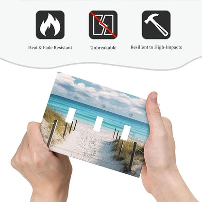 Decorative Light Switch Cover Plate Coastal Beach Ocean Seaside View 3 Gang Wall Plates for Electrical Outlets Triple Toggle Switch Plate Covers Outlet Covers Faceplate for Bedroom Home Decor