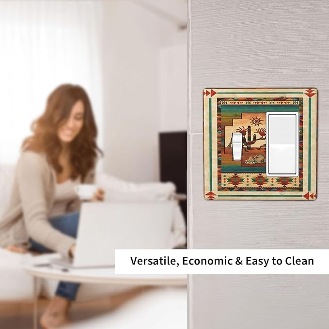 Decorative Outlet Covers Native American African Afro 2 Gang Wall Plate Single Toggle 1 Rocker Light Switch Cover Switch Plate Covers Faceplate for Home Bedroom Decor