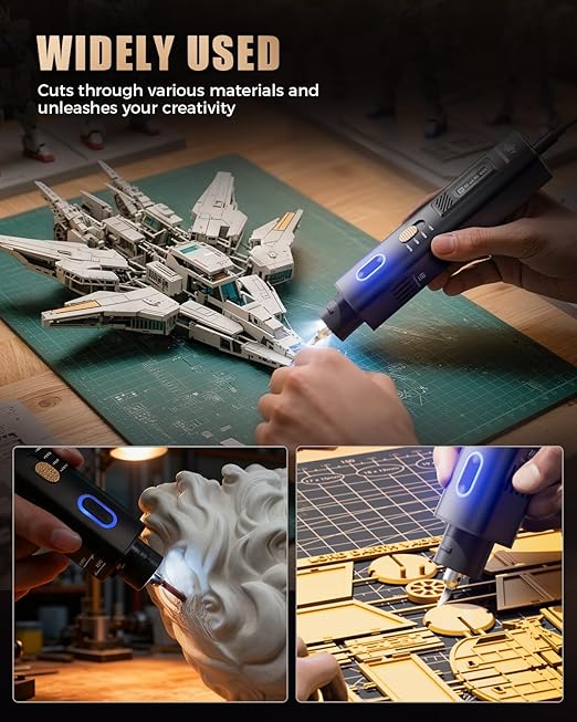 VMAN Ultrasonic Cutter Knife, 40KHz 2-in-1 Cutting and Grinding Set, AI Cooling System, Handheld Craft 3D Printing Hobby Art Model Cutting Tool for DIY, Leatherworker, Jeweler and Plaster Sculptor
