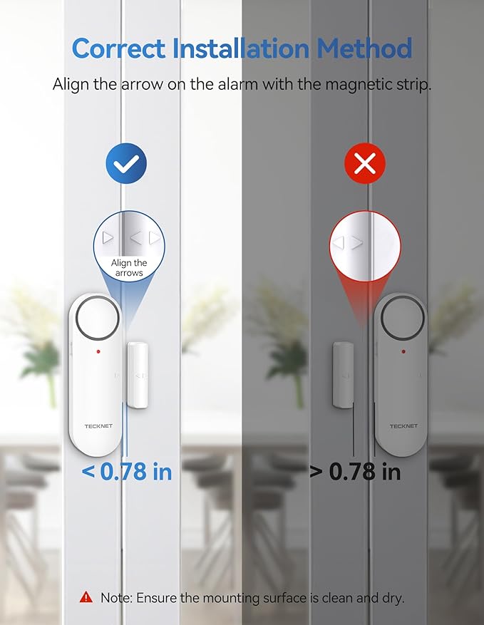 TECKNET Door Alarms When Opened, Window Door Alarm for Kids Safety, 2-in-1 Alarm & Chime, Door Sensor for Home Security, 3-Level Volume Control, Window Alarms for Garages, Apartment, 3Pcs