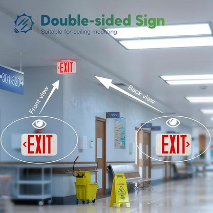 FREELICHT 12 Pack Red Double-Sided LED Exit Sign with Battery Backup, Exit Sign for Business,Easy To Install, UL Certified, AC 120/277V