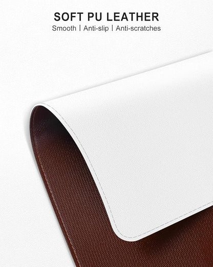 Heated Desk Pad, 31.5" x 13" Leather Non-Slip Warm Desk Pad, Large Mouse Mat with 3 Levels Heating & 3 Hours Auto Shut-Off, Hand and Foot Warmer for Office, Home, White