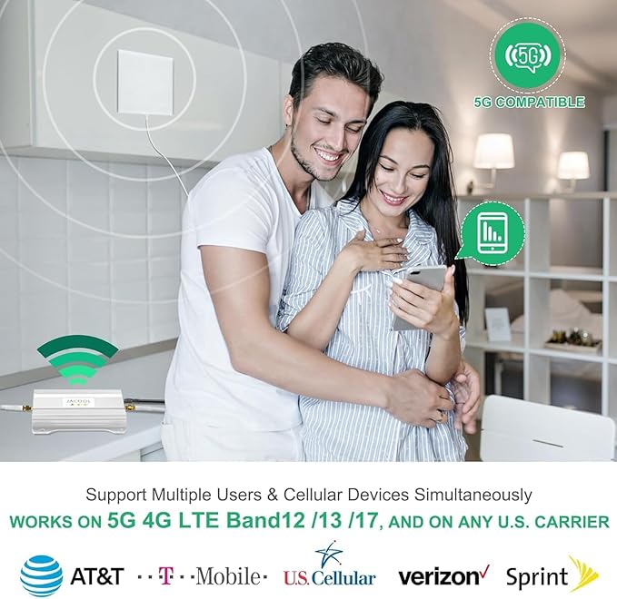 Cell Phone Signal Booster for Home Office | Boost 4G 5G LTE Signal Verizon and AT&T on Band 12/13/17 | Dual Band Cellular Repeater with High Gain Antennas Cover 5000 sq ft | FCC Approved