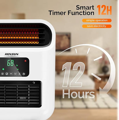 ROVSUN Small Wall Mounted Space Heater with Remote Control, Wall Heaters for Indoor Use, 12H Timer, Adjustable Thermostat, ECO Modes, Child Lock, Quartz Element, for Bedroom, Living Room, Home, 1500W
