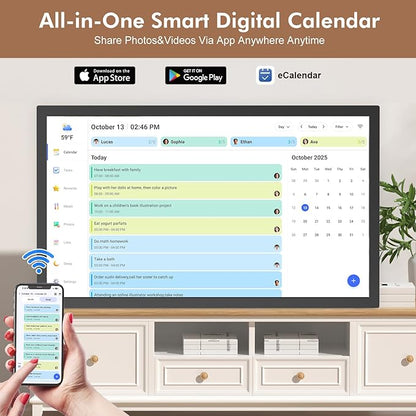 Digital Calendar Smart Chore Chart-for-Business-Schedules - 24" Wall Mounted Interactive Touchscreen Electronic Calendar, Auto-Sync Google iCloud Outlook Calendars for Family Household Organization