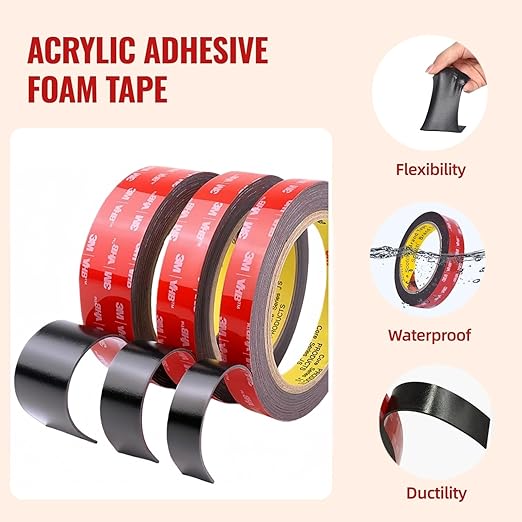 Double Sided Tape Heavy Duty, Adhesive Mounting Tape 1/2 in x 15.5 ft, Waterproof and Temperature Resistant Adhesive Strip Tape for Indoor, Outdoor, Automotive Trim, Home Decor