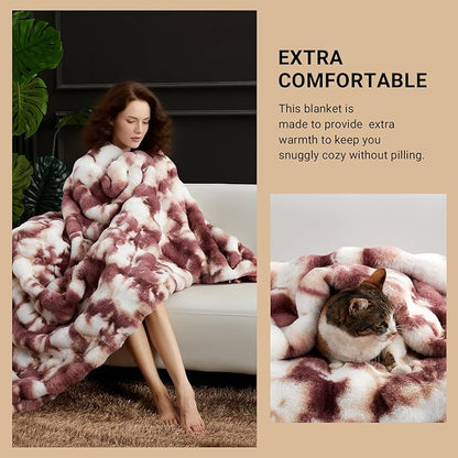 SAPHREAS Faux Fur Throw Blanket for Couch, Fluffy Fuzzy Bubble Blanket for Sofa Bed Living Room, Decor Soft Cozy Gifts for Women Men, 60x80” Tie Dye Burgundy