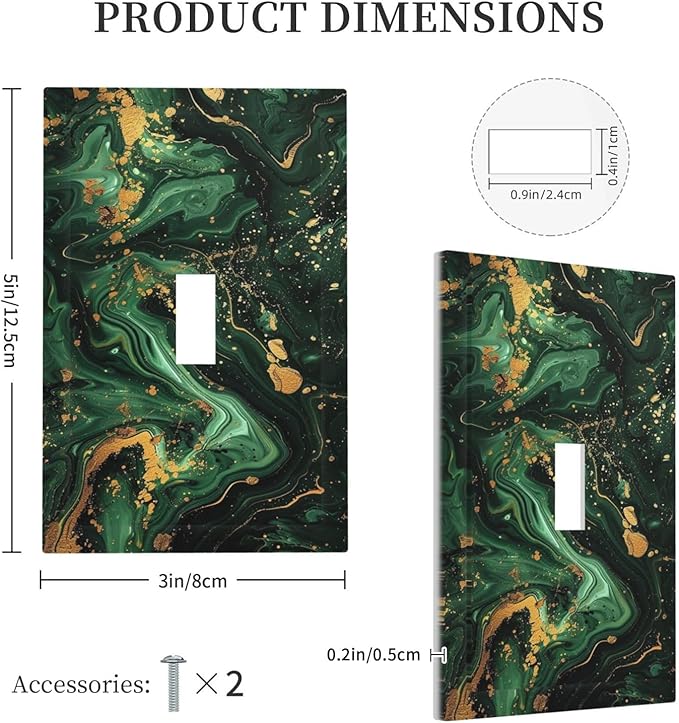 Green/Gold Modern Abstract Luxury Marble Single Toggle Light Switch Cover plate Outlet Cover Decorative Switchplate Wall Plates Electrical Panel Cover for Bathroom Living Room 5 X 3 IN