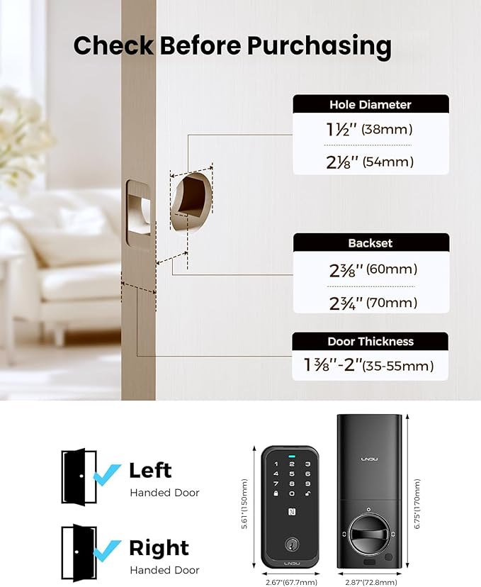 Smart Lock for Front Door HK01: Apple Home Ecosystem Fingerprint Keyless Door Lock, Supports Apple Home, App Remote Control Keypad Door Lock, Easy Installation Auto-Lock